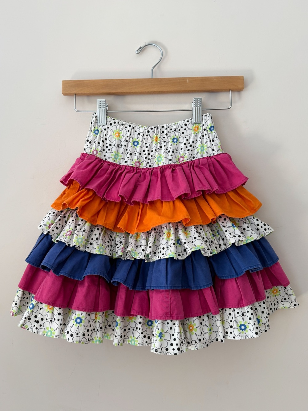 VINTAGE 90s HANDMADE EUC 1 of a Kind Colorful Tiered Elastic Waist Twirl Skirt